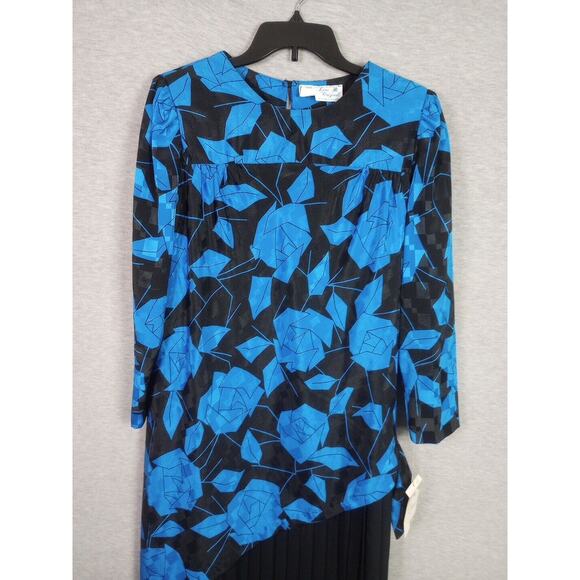 Vintage Dress 14 1/2 Blue Black Formal Lorac Original Division Lady Carol - Picture 2 of 14